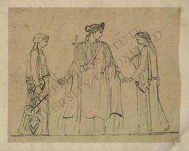 Three female figures with lyres