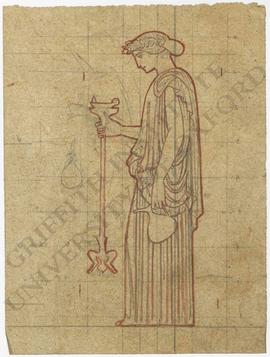 Woman holding ewer and lamp (outline)