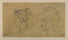Profile view of heads of Selene/Luna and Hermes/Mercurius