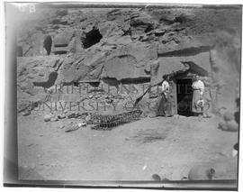 [6.B] Annie A. Pirie (later Quibell) and Kate Quibell outside the dig "house" (rock-tomb)