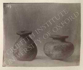 Two jars, calcite, temp. Amenophis III, from Saqqara, Tomb of Amenhotep Huy, position not known, ...