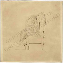 Seated woman holding bridal veil