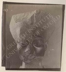 Head of a statue of a king wearing the blue crown, probably Amenophis III, black basalt, provenan...