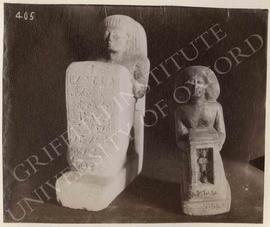 [Left] Statue of the kneeling Newennefu with a stela, stone, mid-Dyn. XVIII, provenance not known...