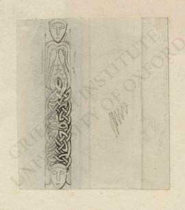Knotted or braided design with two faces, probably of stone column or pillar