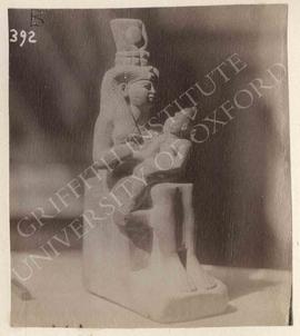 Statuette of Isis nursing Horus, dedicated by Psametek-(em)auineit, limestone, Late Period, prove...