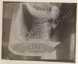 Lower part of a scribe-statue of Minnakht, diorite, temp. Tuthmosis III, probably from Qift, now ...