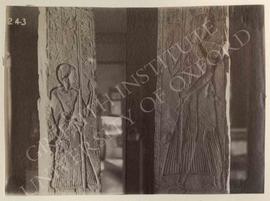 Pillar showing the deceased on (b) and (d) holding a standard of Sekhmet, late Dyn. XIX or early ...