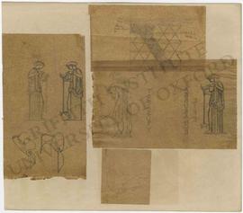 Various designs of female figures pouring oil into a lamp, profile of head of Egyptian(?) woman a...