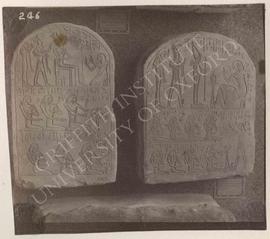 [Left] Stela of Mesu kneeling before divinities, Dyn. XX, provenance not known, now in Florence, ...