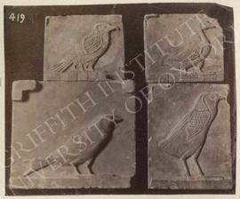 Trial-pieces showing birds, hieroglyphs, etc., provenance not known, now in Turin, Museo Egizio, ...