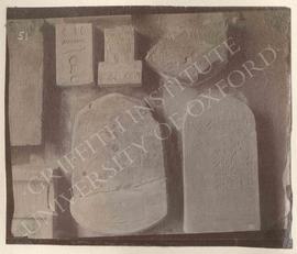 [Upper second from left] Relief fragment, remains of offering-text (from wall of tomb), Old Kingd...