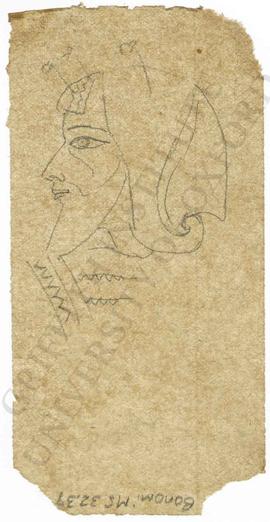 Relief depicting man's head profile, Neo-Assyrian; sketch/tracing from gypsum slab (not identified)