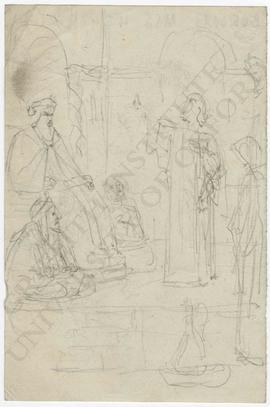 Scene with five figures, perhaps Biblical