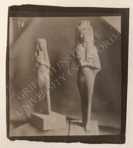 [Left] Female statuette, wood, Dyn. XIX, from Deir el-Medina, now in Turin, Museo Egizio, Cat. 31...