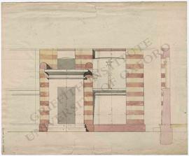 Design for house (façade) with Egyptianizing elements, with measurements