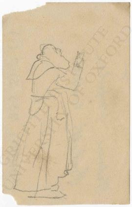 Bearded monk with arms upraised