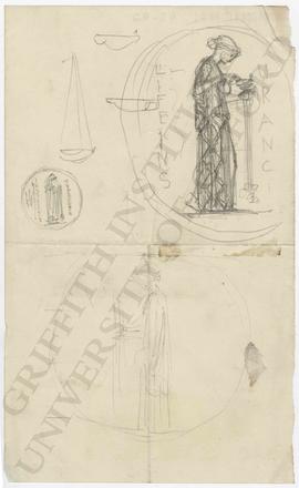 Tondo designs of woman pouring oil into a lamp and holding ewer and lamp, with details of lamps