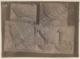 Trial-pieces showing birds, hieroglyphs, etc., provenance not known, now in Turin, Museo Egizio, ...