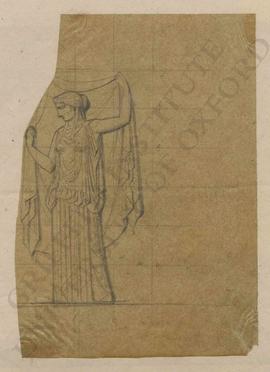 [Hermes in winged hat (petasos) and winged sandals with caduceus = Bonomi MSS 48.13] unveiling a ...