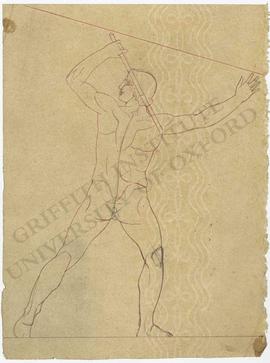 Frontal view of male nude with stick (probably design for pediment)