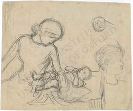 Mother and infant, with sketches of children's faces