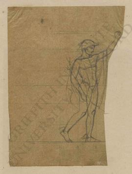 Hermes in winged hat (petasos) and winged sandals with caduceus [unveiling a woman in classical d...