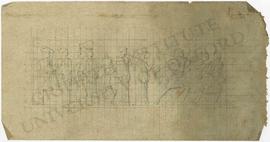 Frieze design with women holding amphorae and warriors in grid