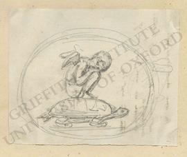 Crouched putto sleeping on a tortoise's back, with study