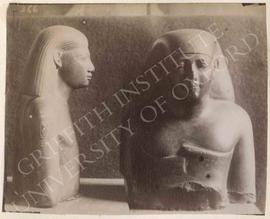 [Left] Upper part of a male statue with a cartouche, green schist, temp. Psammetikhos I or II, pr...