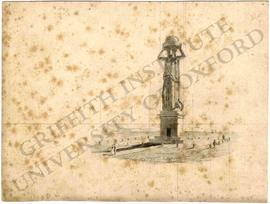 Lighthouse design with colossal statue of woman