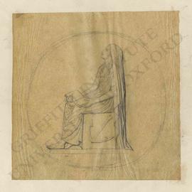 Tondo design of woman with book seated on chair with anchor motif