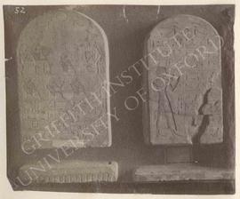 [Left] Stela of In and his wife Sen[t], early Dyn. XVIIII, provenance not known, now in Florence,...