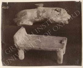 Animal-shaped vase and a bed, pottery, not identified, now in Turin, Museo Egizio