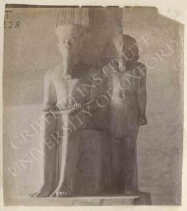 Statue of Tutankhamun with Amun-Re, usurped by Haremhab, from Thebes, now in Turin, Museo Egizio,...