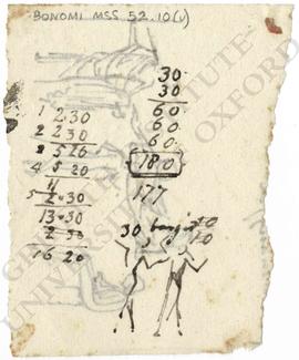 Calculations and sketch of two figures with upraised arms
