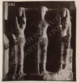 Statue-group of Humasha and his wife Bakt (represented twice), Dyn. XVIII, from Deir el-Medina, n...