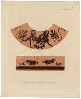 Coloured lithograph of details from Greek vase by Nikosthenes discovered in Etruria, from the col...