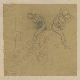 Sketches of male figure [on horseback] and of left leg