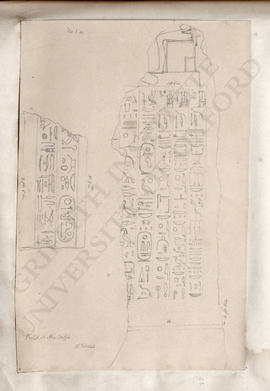 El-Qantara, Tell Abu Seifa, oblong base of quartzite monument with tapering sides, left side - ri...
