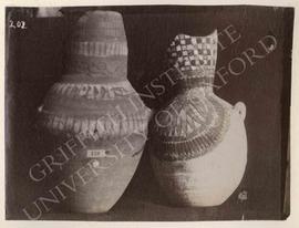 [Left] Vase of the woman Iyneferti, New Kingdom, from Deir el-Medina, now in Turin, Museo Egizio,...