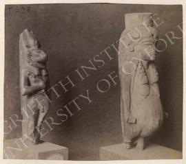 [Left] Statuette of a standing ram-god, not identified, now in Turin, Museo Egizio; [right] statu...