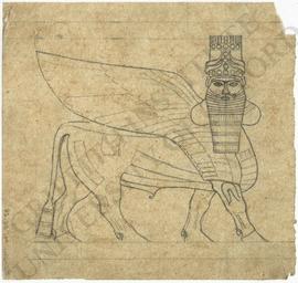 Iraq. Khorsabad. Palace of Sargon II. Gate. Sculpture depicting winged bull with human head (lama...