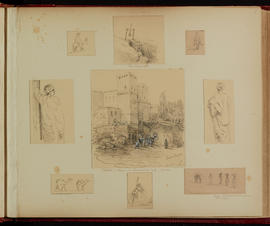 The Damascus Gate; men riding donkeys; a shaduf; camels; and water bearers