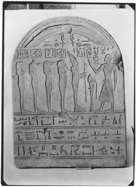Stela, Akhamenerau before Osiris and four sons of Horus, probably 26th Dynasty, in Cairo, Egyptian Museum, JE 44268.